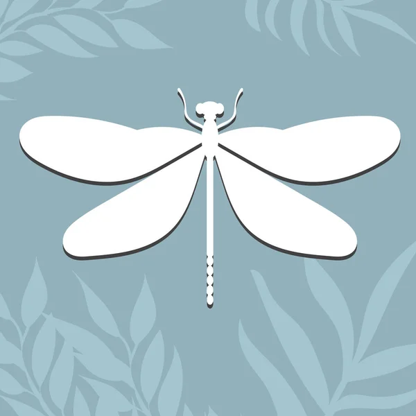Dragonfly White Silhouette Flower Background Icon Isolated — Vetor de Stock