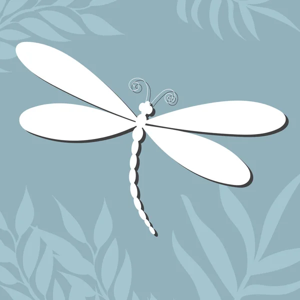 Dragonfly White Silhouette Flower Background Icon — Vetor de Stock