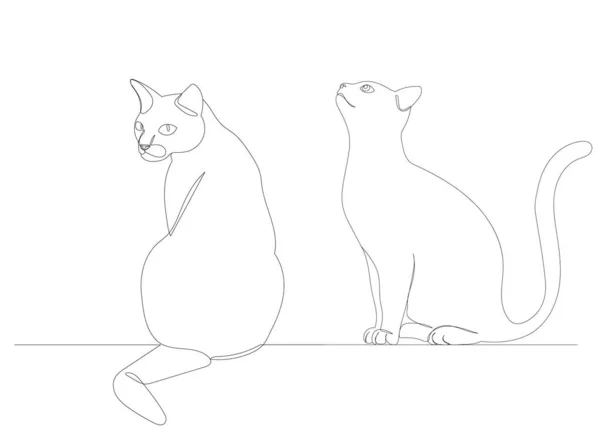 Cat Sitting Drawing One Continuous Line Isolated — ストックベクタ