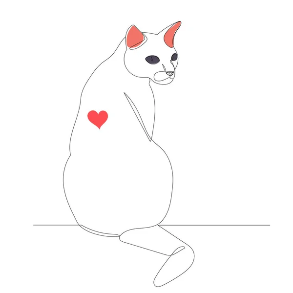 Cat Sitting Drawing One Continuous Line Isolated Vector — Wektor stockowy