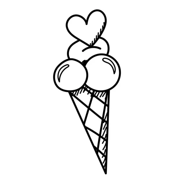 Ice Cream Heart Doodle Design Icon Vector — стоковый вектор