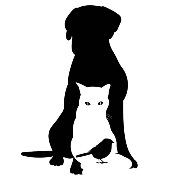 Cat Dog Sitting Silhouette Isolated Vector — Vetor de Stock