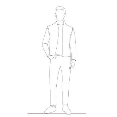Adam sürekli bir çizgi çiziyor, izole edilmiş, vektör.