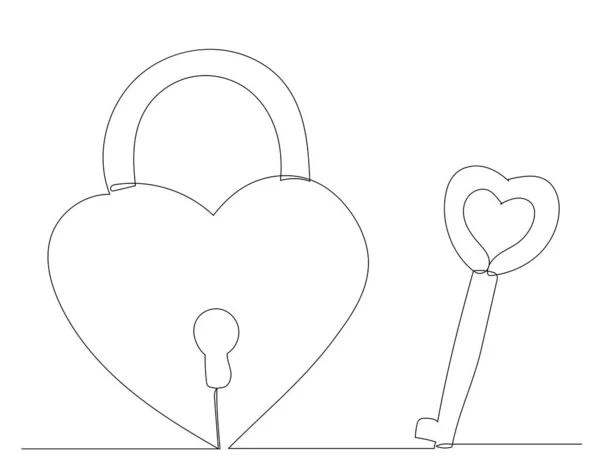 Lock Key Drawing One Continuous Line Isolated Vector — Vetor de Stock