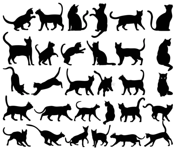 Cats Set Collection Silhouette Isolated Vector — ストックベクタ