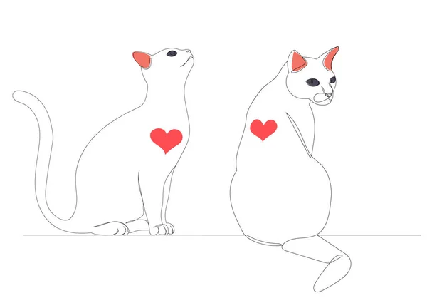 Cats Sitting One Continuous Line Drawing Isolated Vector — Wektor stockowy