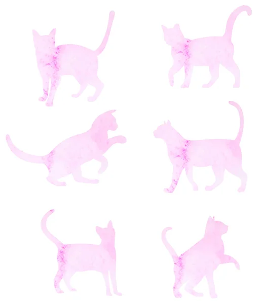 Cats Set Watercolor Silhouette Isolated Vector — Vettoriale Stock