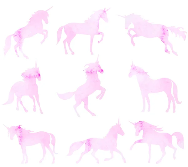 Unicorn Set Watercolor Silhouette Isolated Vector — Stockový vektor