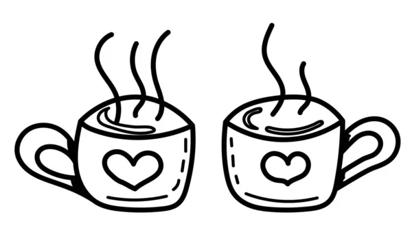 Mugs Tea Coffee Doodle Vector Design —  Vetores de Stock