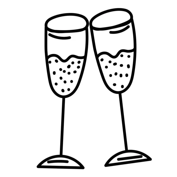 Champagne Glasses Doodle Design Vector — Stockový vektor