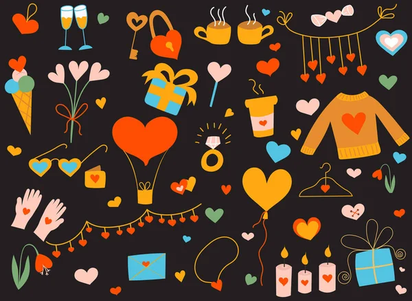 Valentine Day Doodle Design Set Elements Isolated — Image vectorielle