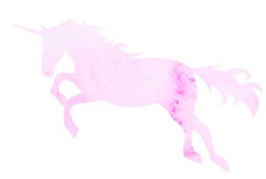Tek boynuzlu at pembe suluboya siluet seti, izole edilmiş, vektör