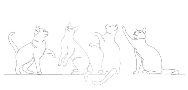 Cats Drawing One Continuous Line Isolated Vector — Archivo Imágenes Vectoriales