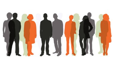 Kalabalık insan silueti, izole edilmiş, vektör