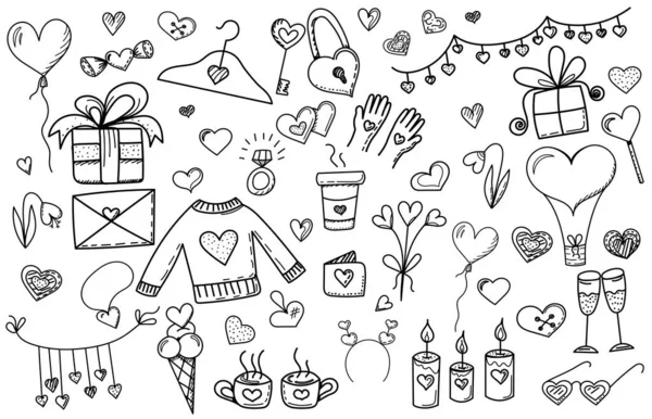 Valentine Day Doodle Design Set Elements — Vetor de Stock