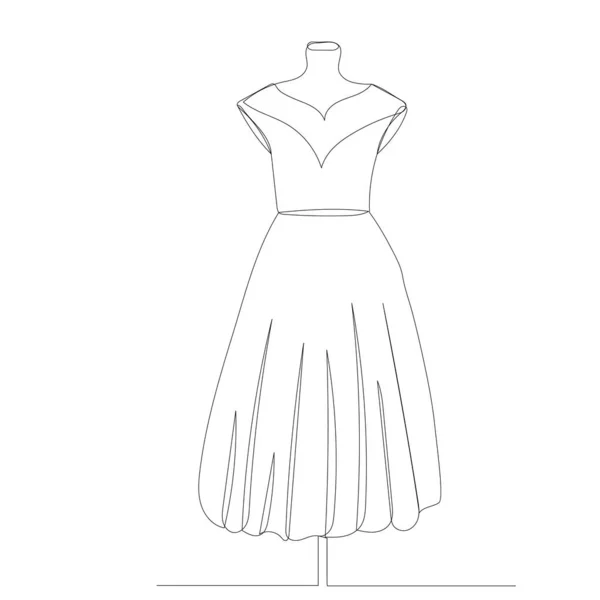 Dress Drawing One Continuous Line Isolated Vector — Wektor stockowy
