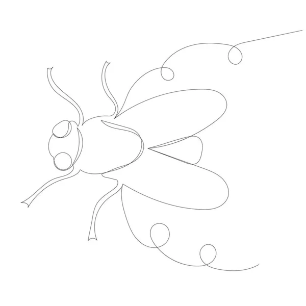 Fly Drawing One Continuous Line Isolated Vector — Vetor de Stock