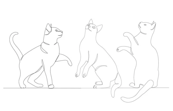 Cats Set Drawing One Continuous Line Isolated Vector — Archivo Imágenes Vectoriales