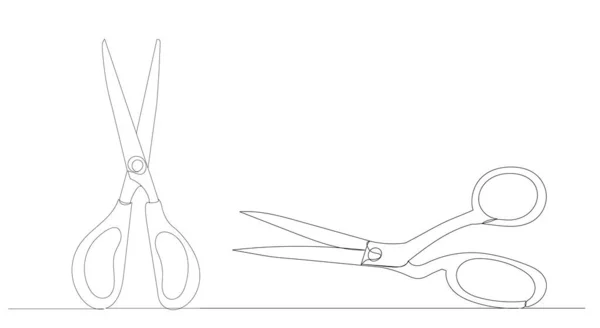 Scissors Drawing One Continuous Line Isolated Vector — ストックベクタ