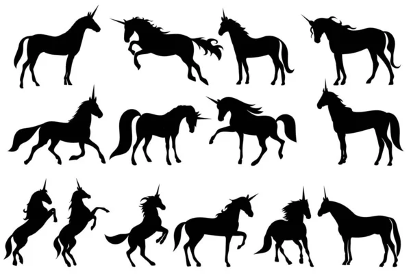 Unicorns Silhouette Collection Isolated Vector - Stok Vektor