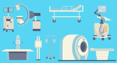 Tıbbi cihazlar seti, ultrason, x-ray, MRI, vektör