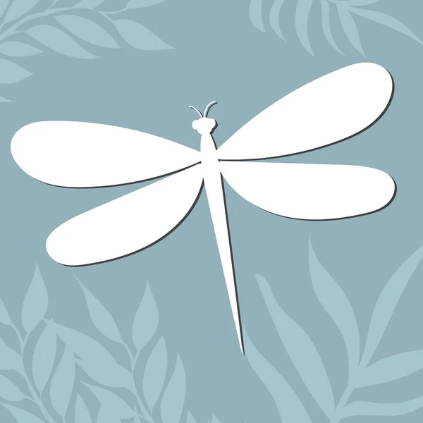 Dragonfly White Silhouette Floral Background Isolated — Vetor de Stock