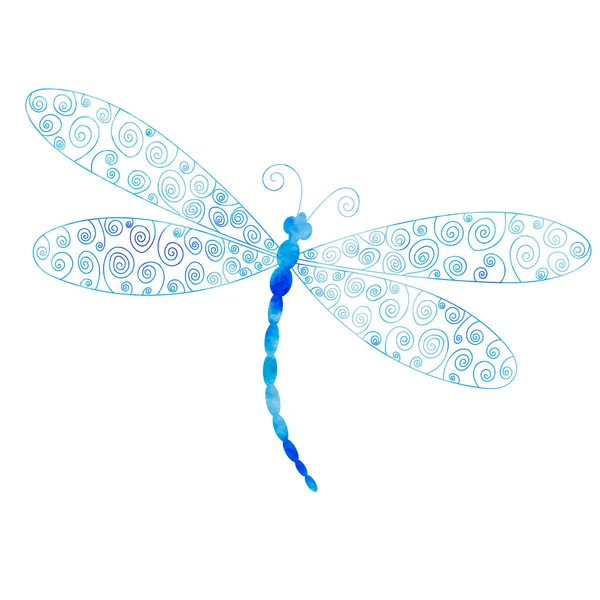 Dragonfly Blue Watercolor Silhouette White Background Isolated Vector — Vetor de Stock