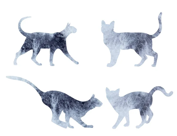 Cats Watercolor Silhouette White Background Isolated Vector — Archivo Imágenes Vectoriales