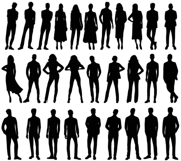 People Silhouette Set White Background Isolated — Vetor de Stock