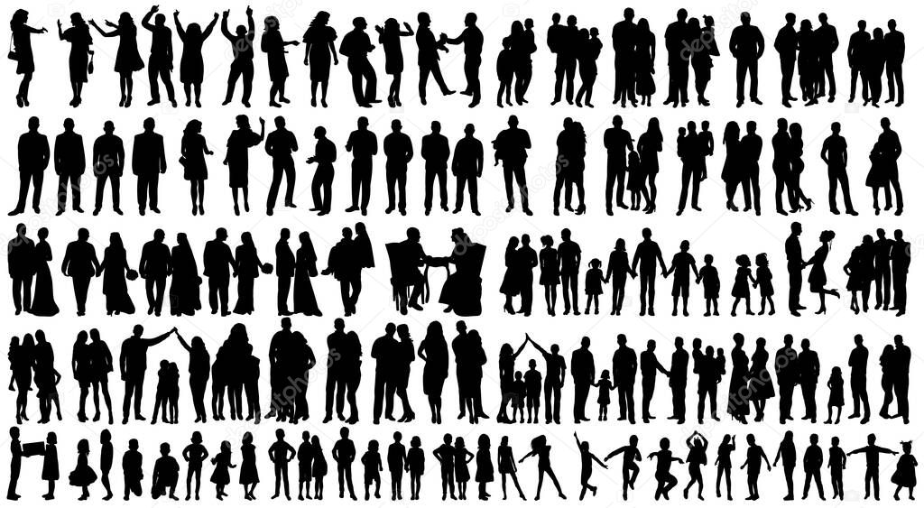 people silhouette set on white background, isolated, vector