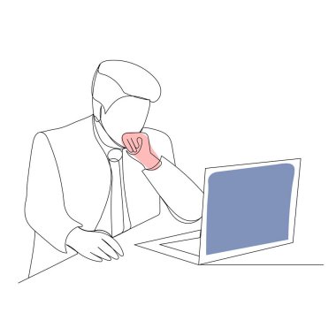 man with laptop sketch one line drawing,vector