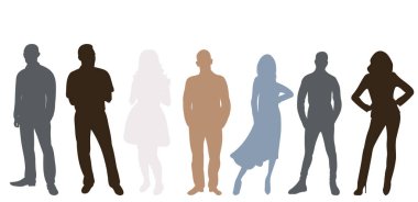 standing people silhouette on white background