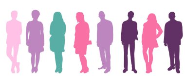 standing people silhouette on white background, vector