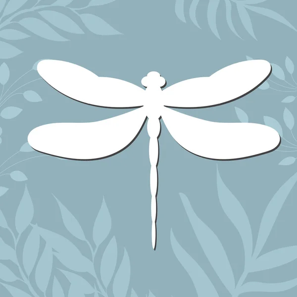 Dragonfly White Silhouette Abstract Background Vector — Vetor de Stock