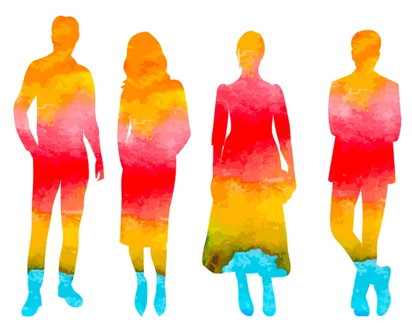 People Watercolor Silhouette White Background Vector — Stockvektor