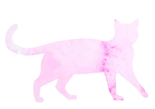 Cat Pink Watercolor Silhouette White Background Vector — Archivo Imágenes Vectoriales