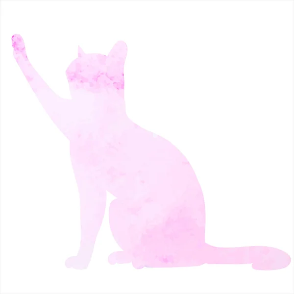 Cat Pink Watercolor Silhouette White Background — Wektor stockowy