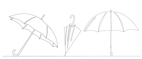 Umbrellas Sketch One Line Drawing Vector — Stok Vektör