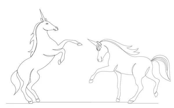 Unicorns Sketch One Line Drawing Vector - Stok Vektor