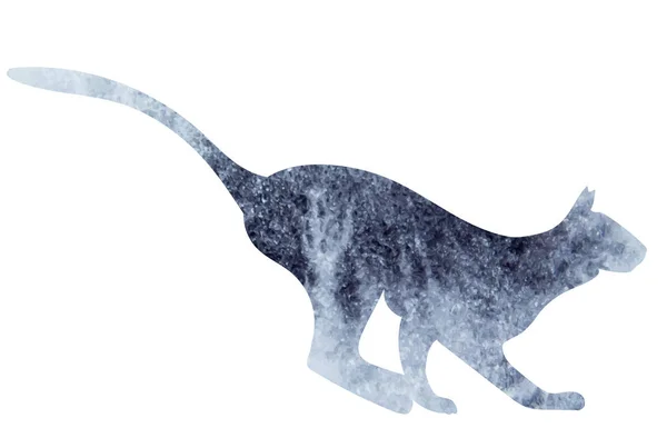 Cat Watercolor Silhouette White Background Vector — стоковый вектор