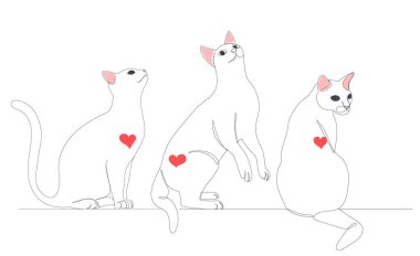 sitting cats sketch drawing in one continuous line, vector, isolated