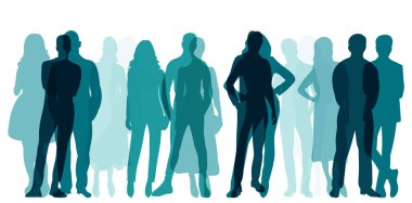 crowd of people silhouette, white background vector