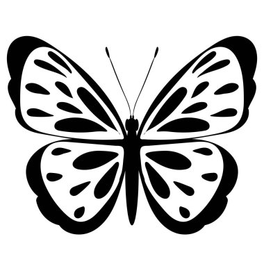 butterfly black and white silhouette, on a white background, isolated