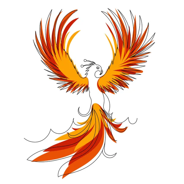 Firebird Phoenix Sketch Drawing One Continuous Line Vector — Image vectorielle