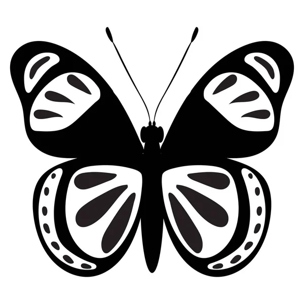 Vlinder Zwart Wit Silhouet Een Witte Achtergrond — Stockvector