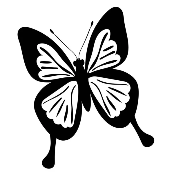 Метелик Чорно Білий Силует Білому Тлі Ізольований Вектор — стоковий вектор