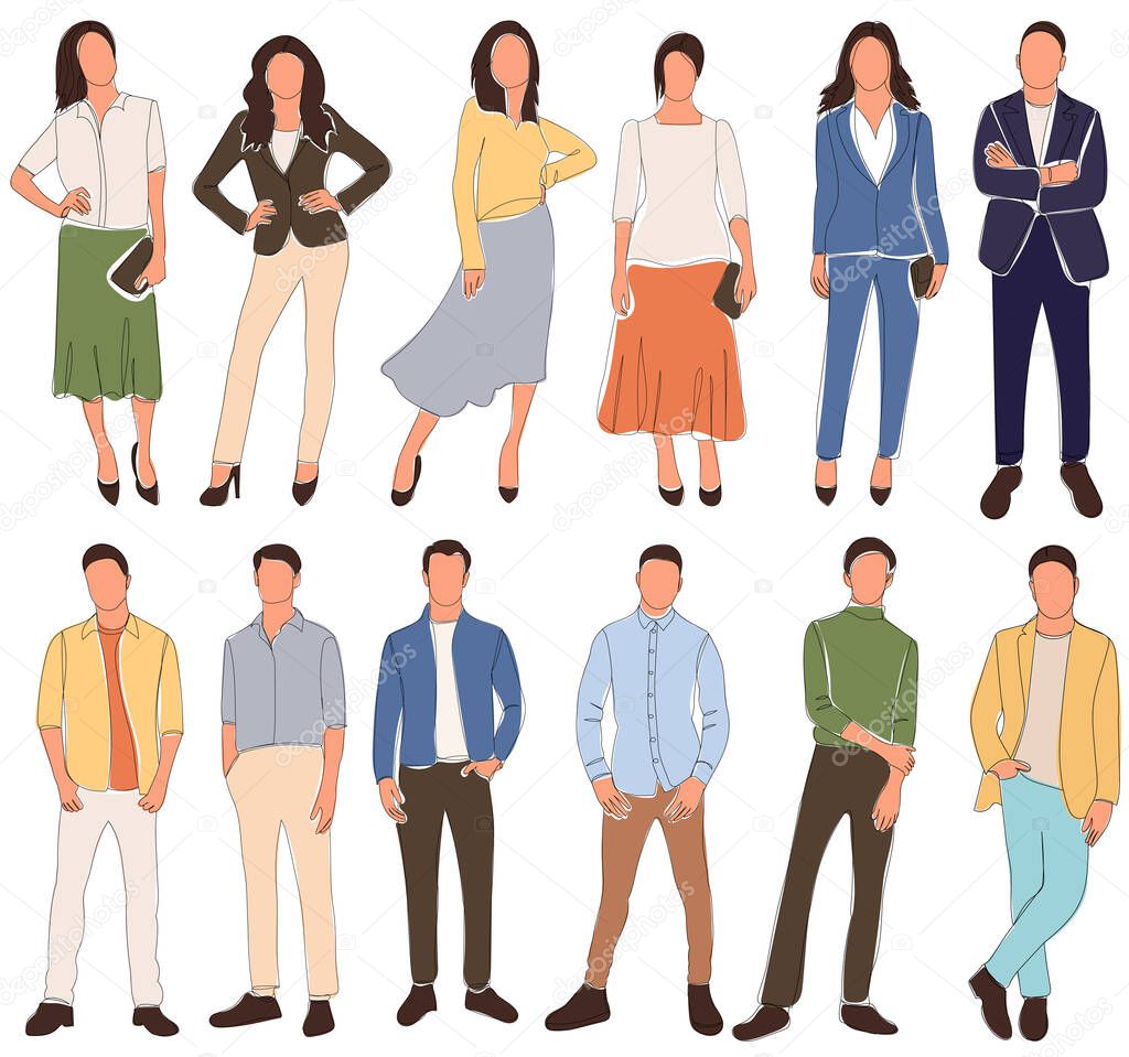people sketch set on white background, vector