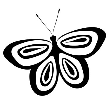 butterfly flies, black and white silhouette, isolated