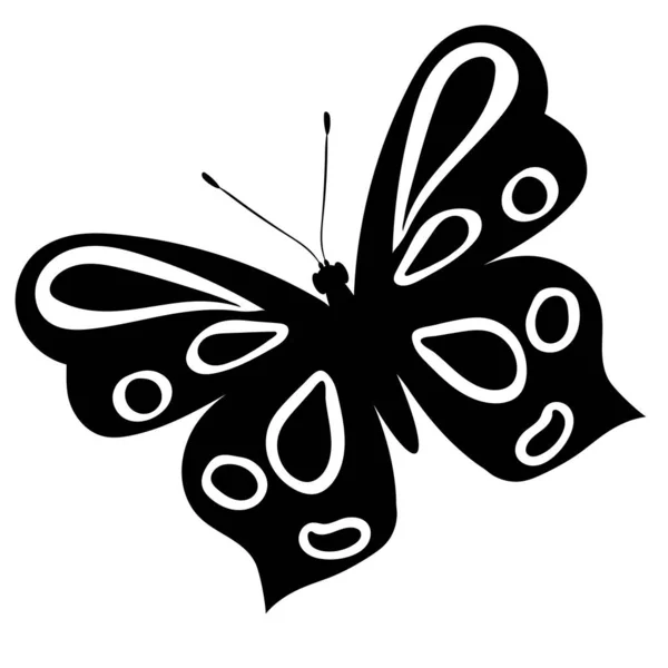 Butterfly Flies Black White Silhouette Isolated Vector — Vettoriale Stock