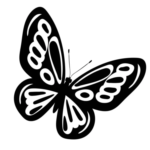 Vlinder Vliegen Zwart Wit Silhouet — Stockvector